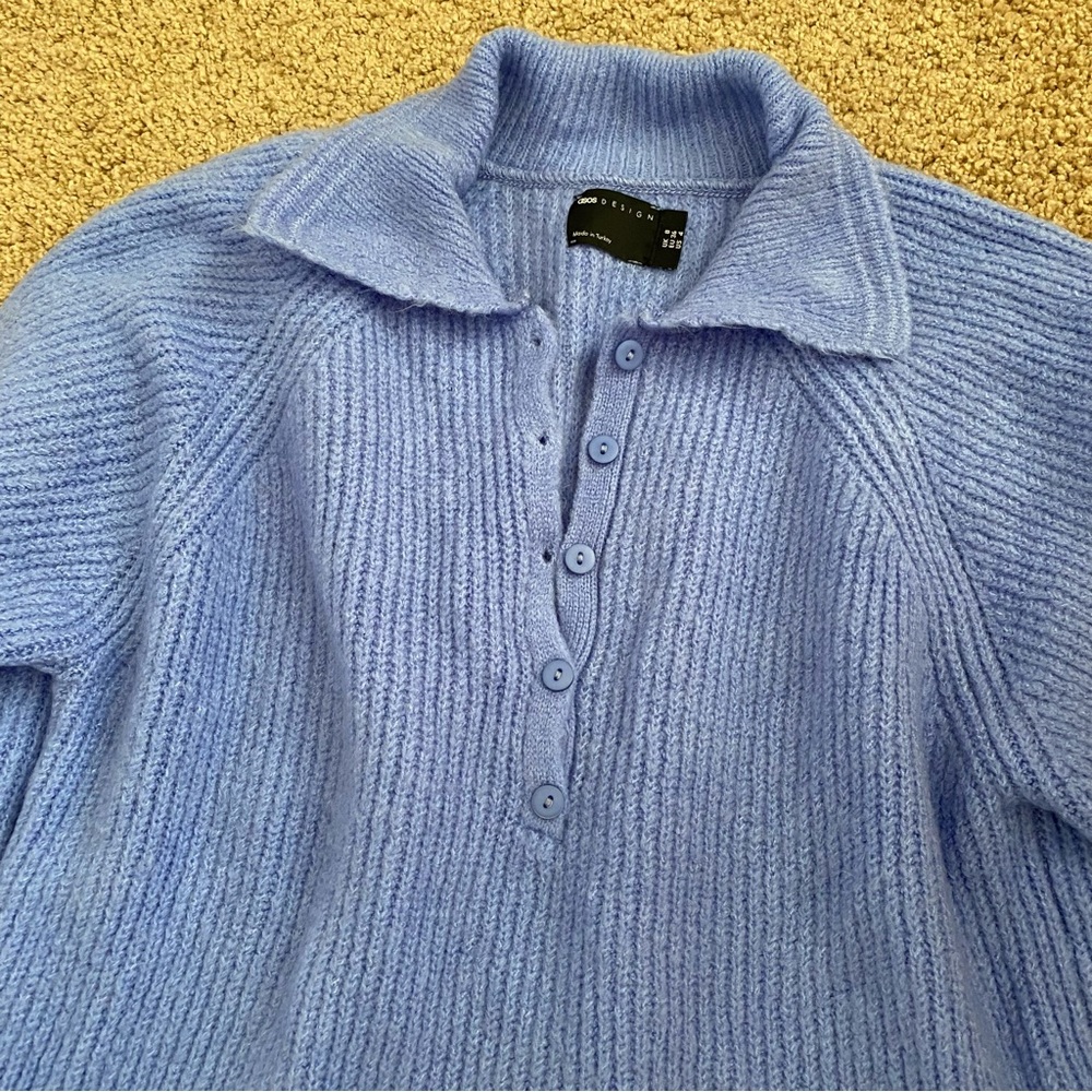 ASOS Design Blue Polo Collared Sweater - Picture 7 of 8
